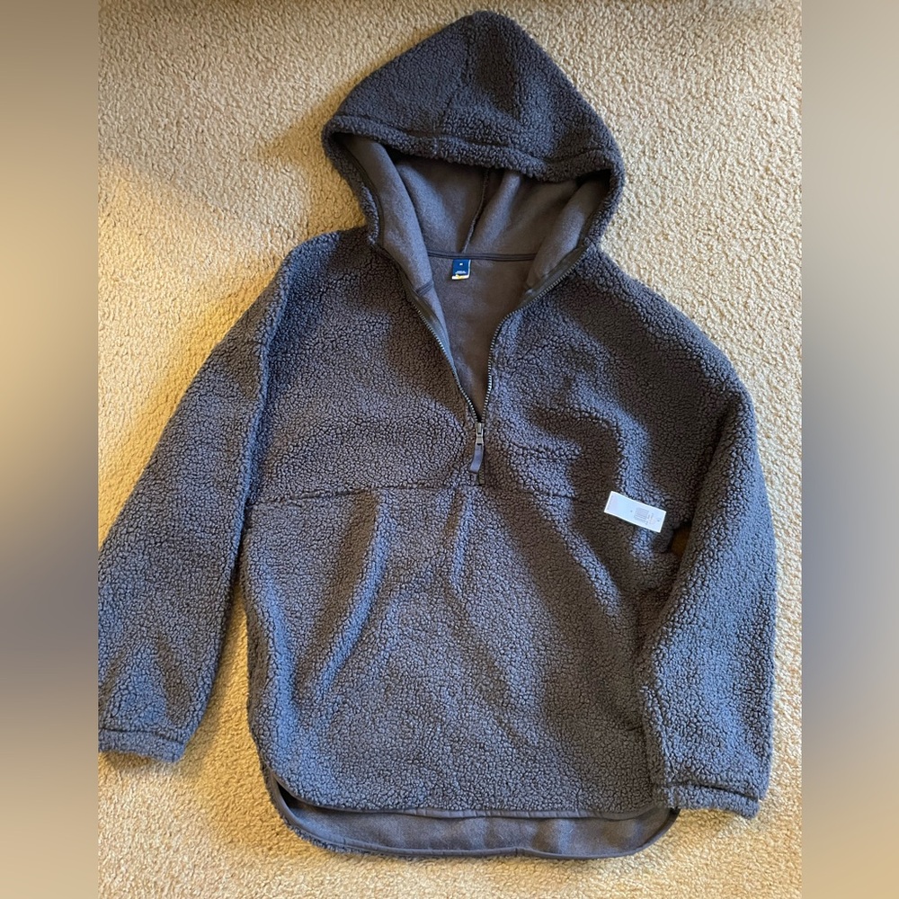 Old Navy Sherpa Quarter Zip Medium Dark Gray New with Tags